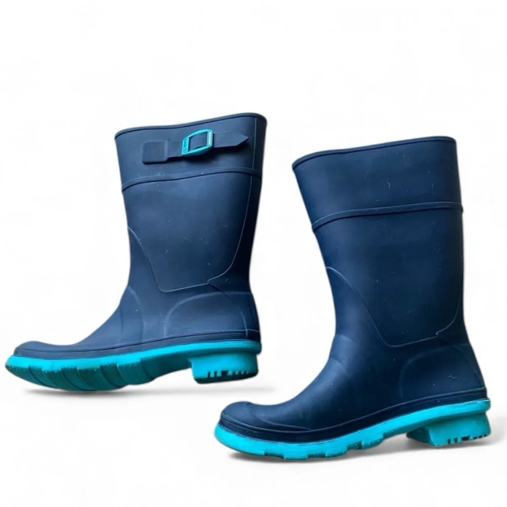 Kamik Raindrops Waterproof Rubber Rain Boots Navy/Teal Kids Size 2 Kidscore